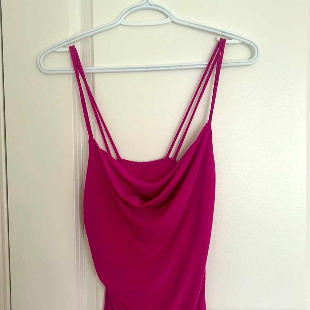 Zara Fuchsia Pink Midi Dress with Cowl Neck and Double Straps
